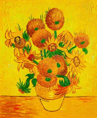 Copy of Van Gogh's painting. Vase with fifteen sunflowers, 1888