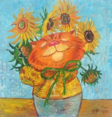 The most important sunflower (Red Sunflowers Painting). Razina Elena