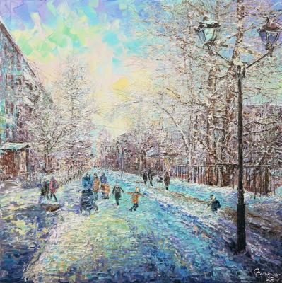 February sun (Palette Knife Painting Winter). Smirnov Sergey