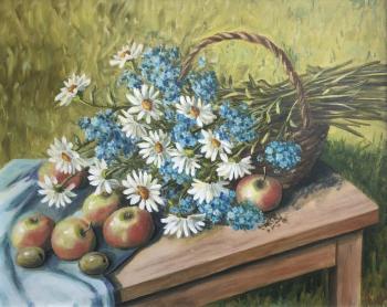 Still life with daisies and forget-me-nots (A Basket Of Plums). Kirilina Nadezhda