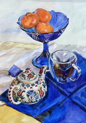 Still life with a Turkish teapot (Blue Napkin). Saitgareeva Rimma
