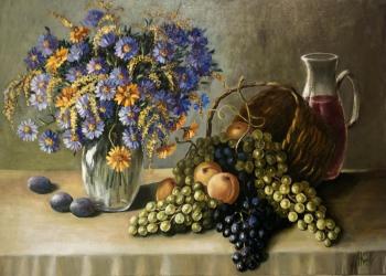 Still life with flowers and fruits (Painting With Grapes). Kirilina Nadezhda