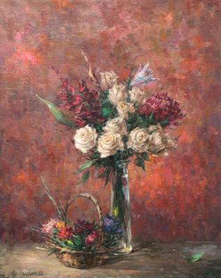 Flowers on carpet background (Andrey Lyssenko Painting). Lyssenko Andrey