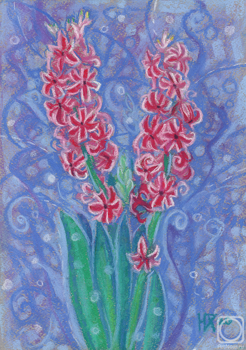 Horoshih Yuliya. Pink Hyacinths, Spring Flowers, Pastel Painting