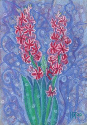 Pink Hyacinths, Spring Flowers, Pastel Painting