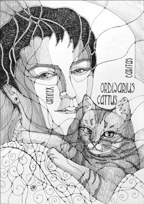 Self-portrait with a cat. Grebennikova Lyudmila