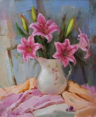 Still life with pink lilies