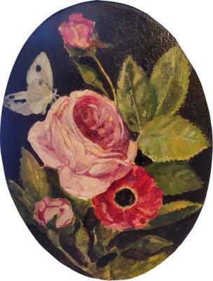 Roses, anemone and butterfly. Zelinskaya Ilona