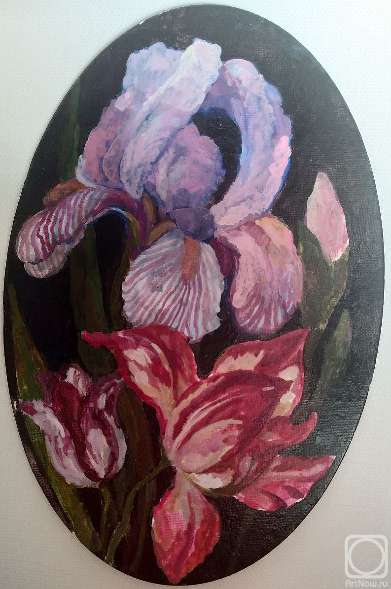 Zelinskaya Ilona. Lilac iris and tulips