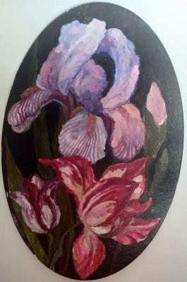 Lilac iris and tulips (Oval Picture). Zelinskaya Ilona