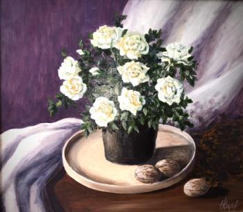 White roses with walnuts. Kirilina Nadezhda