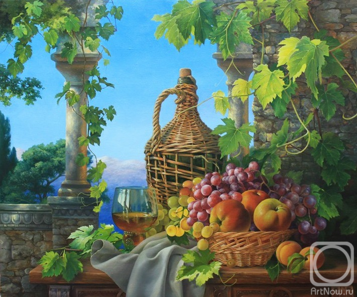 Bochkaryov Dmitriy. Still life with homemade wine and fruit