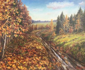 Autumn near the village of Mozalovo (Oil Painting With A Road). Kirilina Nadezhda