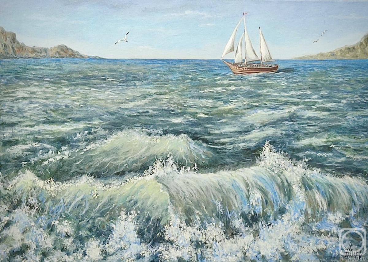 Kirilina Nadezhda. Seascape with a sailboat