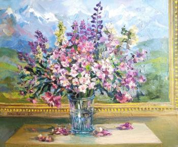 Flowers on the background of the painting (Energy Of Mountains). Krivenko Peter