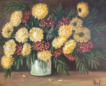 Painting Bouquet with mountain ash and golden balls.. Kirilina Nadezhda