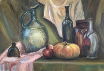 Painting Still life with a jug and bottles.. Kirilina Nadezhda