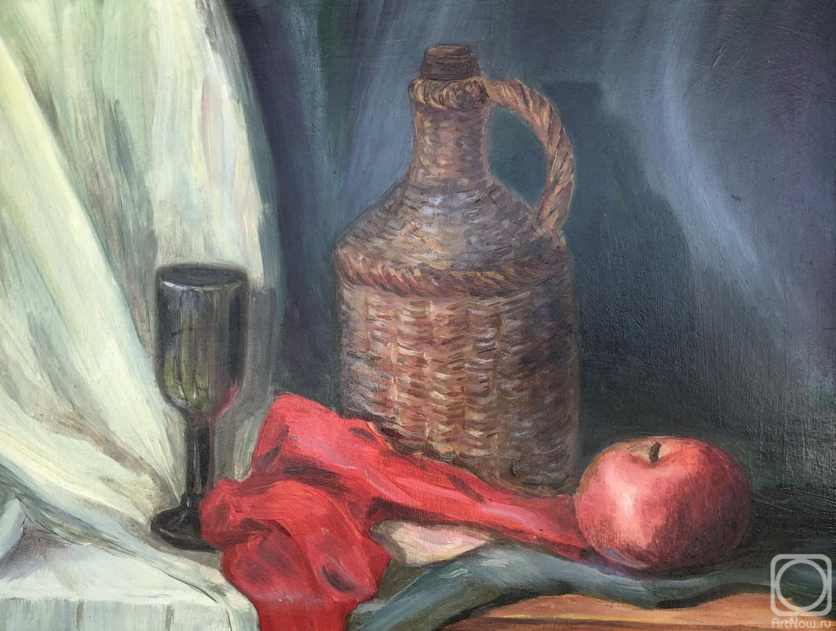 Kirilina Nadezhda. Still life with a wicker jug and an apple