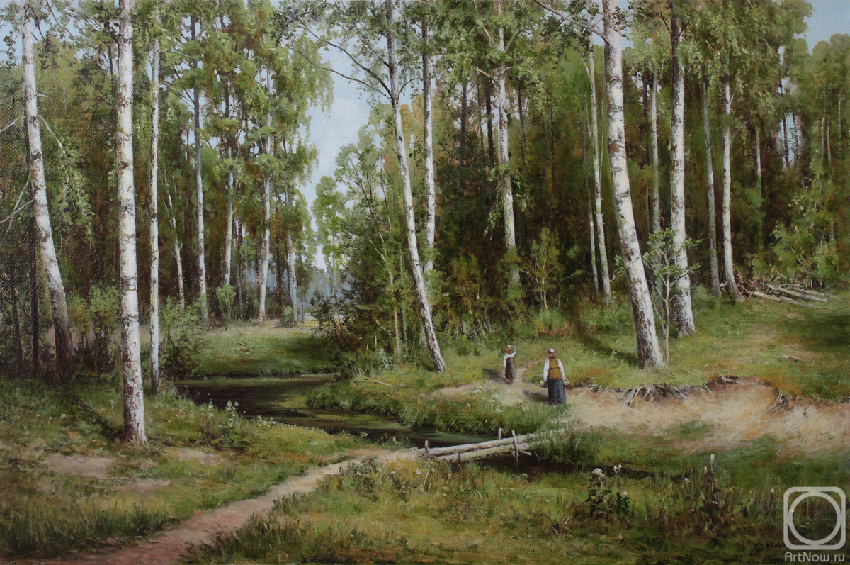 Myakotin Oleg. A stream in a birch forest