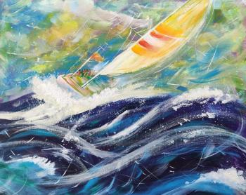 Yacht driven by sea wind (Seascape In Acrylic). Votinova Anastasiya