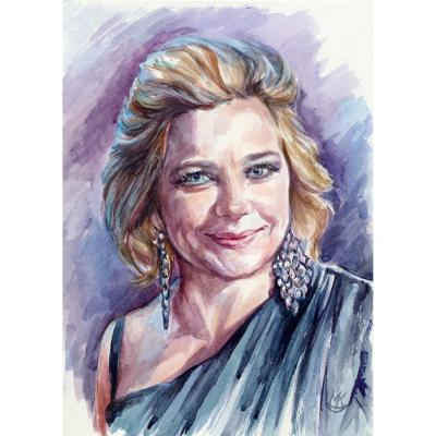 Watercolor portrait of theater and film actress Irina Pegova (Portrait Of Actress Irina Pegova). Kozlova Mariya