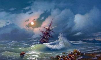 Rough sea at night. Kulagin Oleg