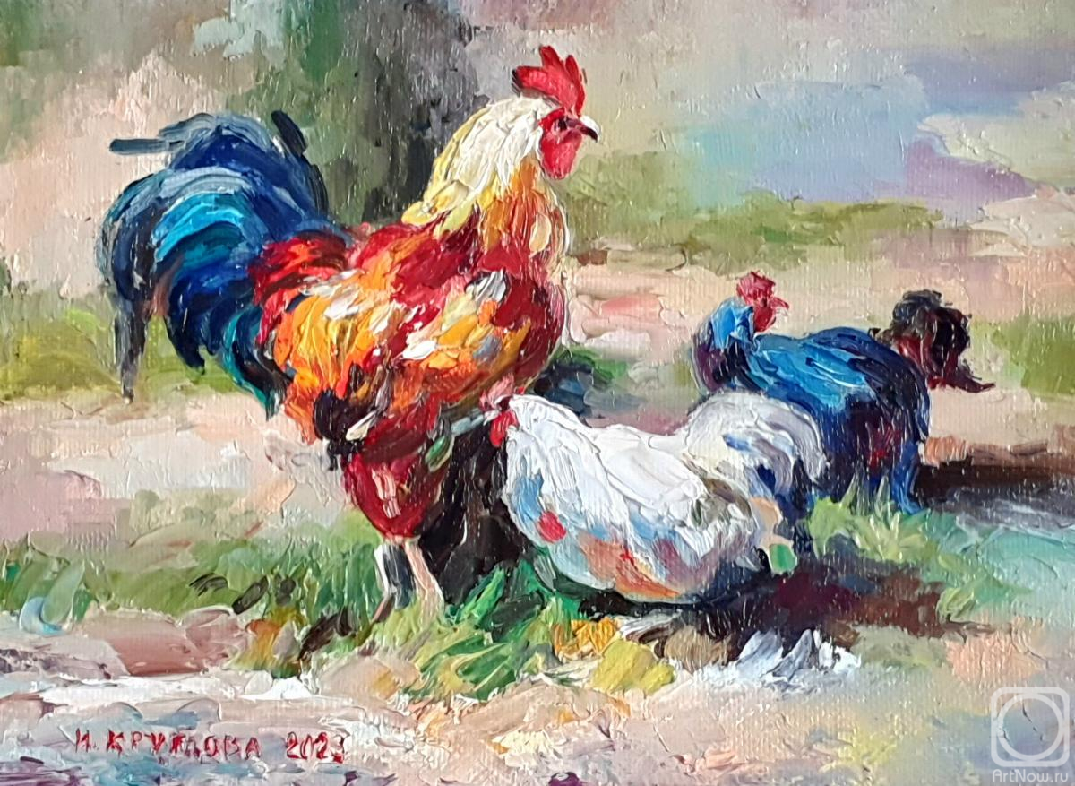 Kruglova Irina. Chickens with a rooster