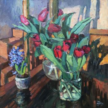 Tulips and hyacinth (Hyacinth Oil Painting). Norloguyanova Arina