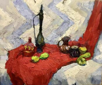 Still life with red drapery