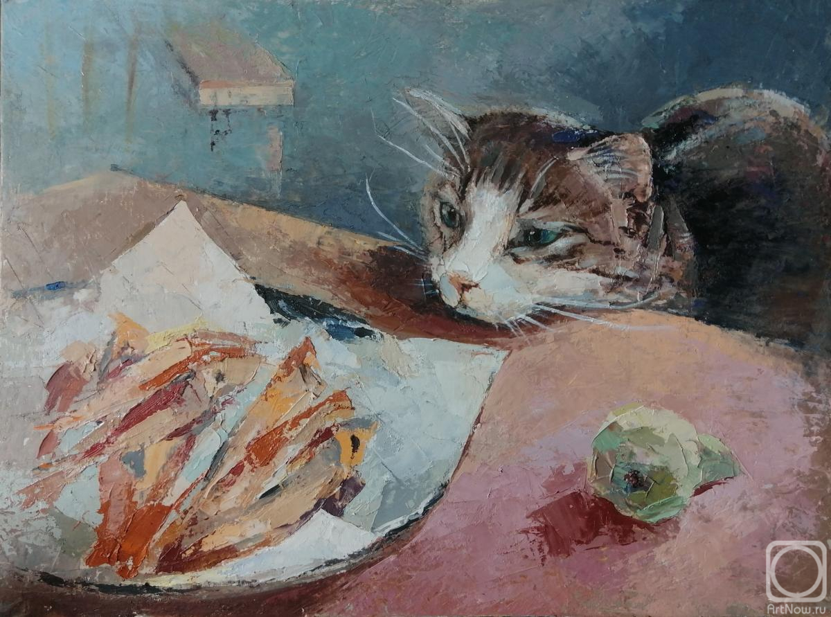Noskova Lyudmila. Cat and small fish