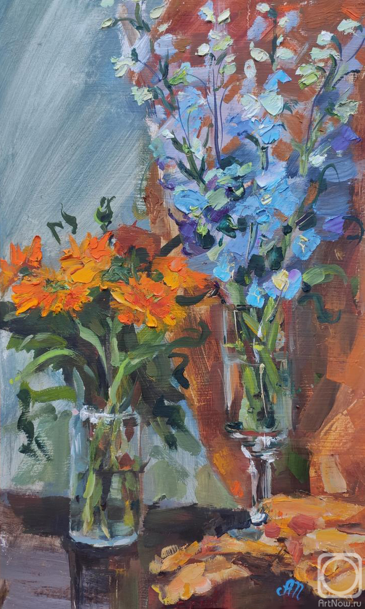 Mihaylenko Alina. Calendula and Delphinium