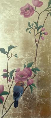 Among Flowers (Painting With Birds On A Branch). Mironova Tatiana