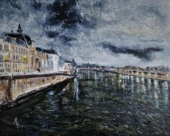 La Seine in the December night, Paris. Lebedev Vladimir