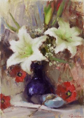 White lilies and poppies (Poppies In A Vase). Burtsev Evgeny