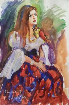 Girl in a gypsy costume, from nature (Costume Portrait). Dobrovolskaya Gayane
