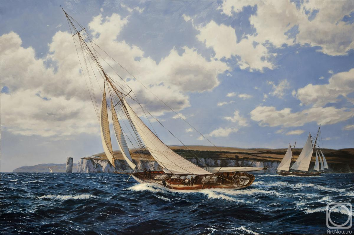 Aleksandrov Vladimir. Yacht Lulworth bypasses the rocks of Old Harry Dorset