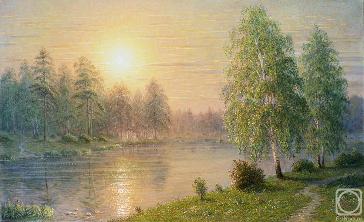 Goryachev Aleksandr. Birches by the lake. Morning