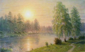 Birches by the lake. Morning. Goryachev Aleksandr