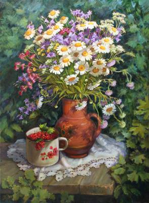 Painting Flowers and a brownie. Shumakova Elena