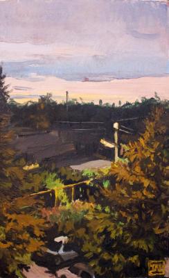 Diptych, window view. Evening (Green Car). Pavlenko Aleksandr