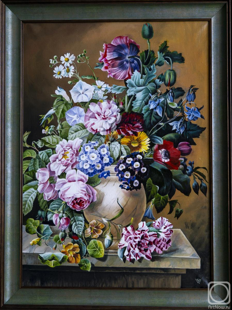 Shainurov Vyacheslav. Vase of Flowers on a Marble Table