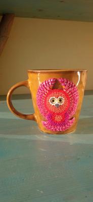 Owl mug red-pink (Polymer). Konyaeva Olga