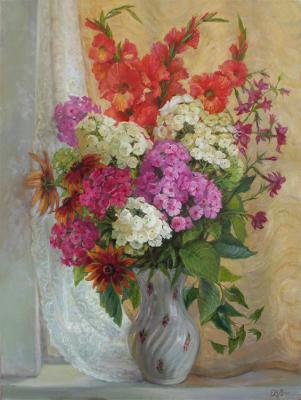 Painting A bouquet of Phlox and gladiolus. Shumakova Elena