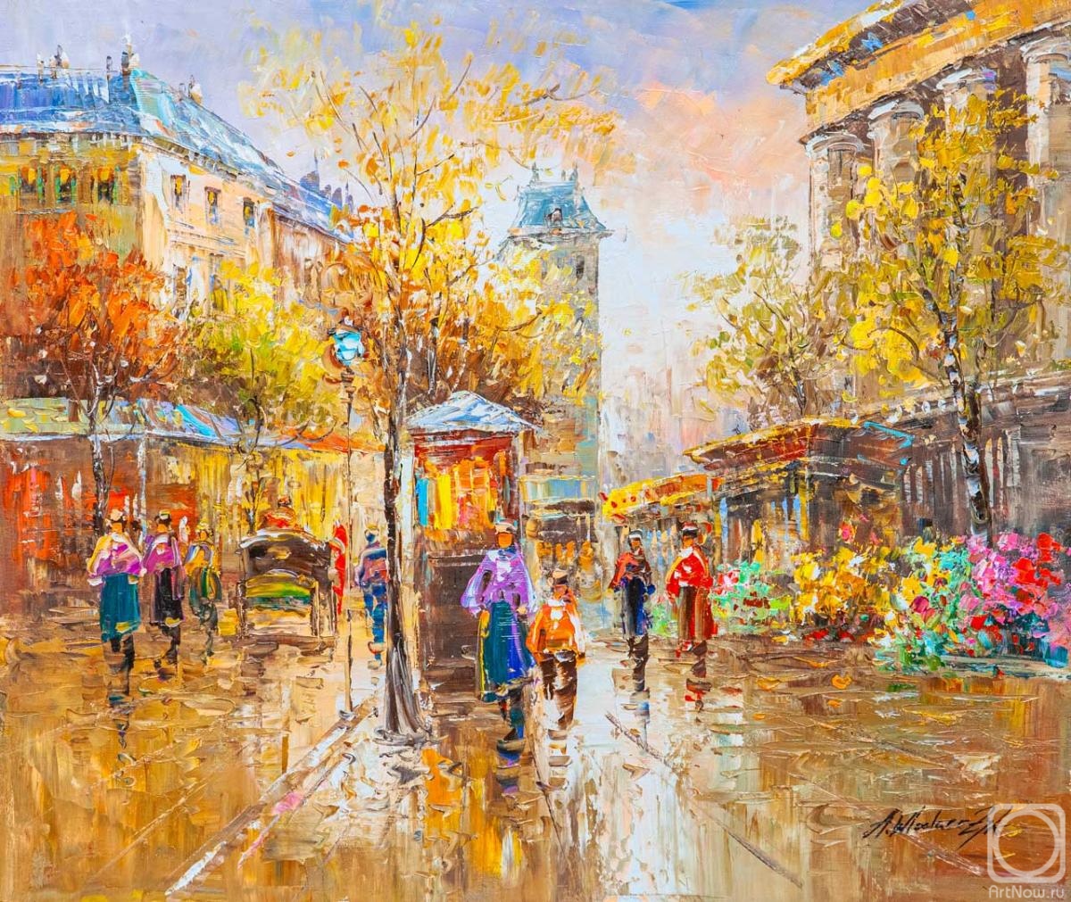 Vlodarchik Andjei. A free copy of the painting by Antoine Blanchard. View of the flower market on Madeleine Square