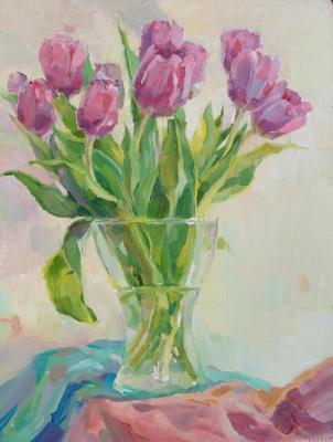 Pink tulips in a glass vase. Bulygina Lyudmila