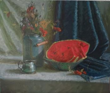 Still life with watermelon and rowan. Miheev Aleksandr