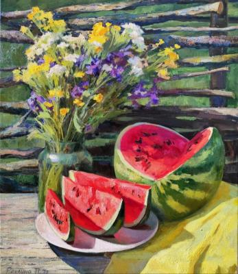 Summer still life with watermelon. Rohlina Polina