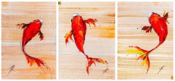 Three carp Koi for good luck. Triptych