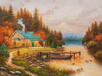 A copy of Thomas Kinkade's painting *The end of a perfect day*