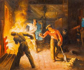 A copy of the painting by P. A. Oborin *Young steelworkers* (People In Oil). Kamskij Savelij